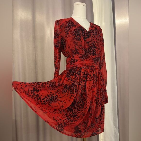 Pierre Balmain 100% mulberry silk red leopard print mini dress, M - Picture 9 of 15